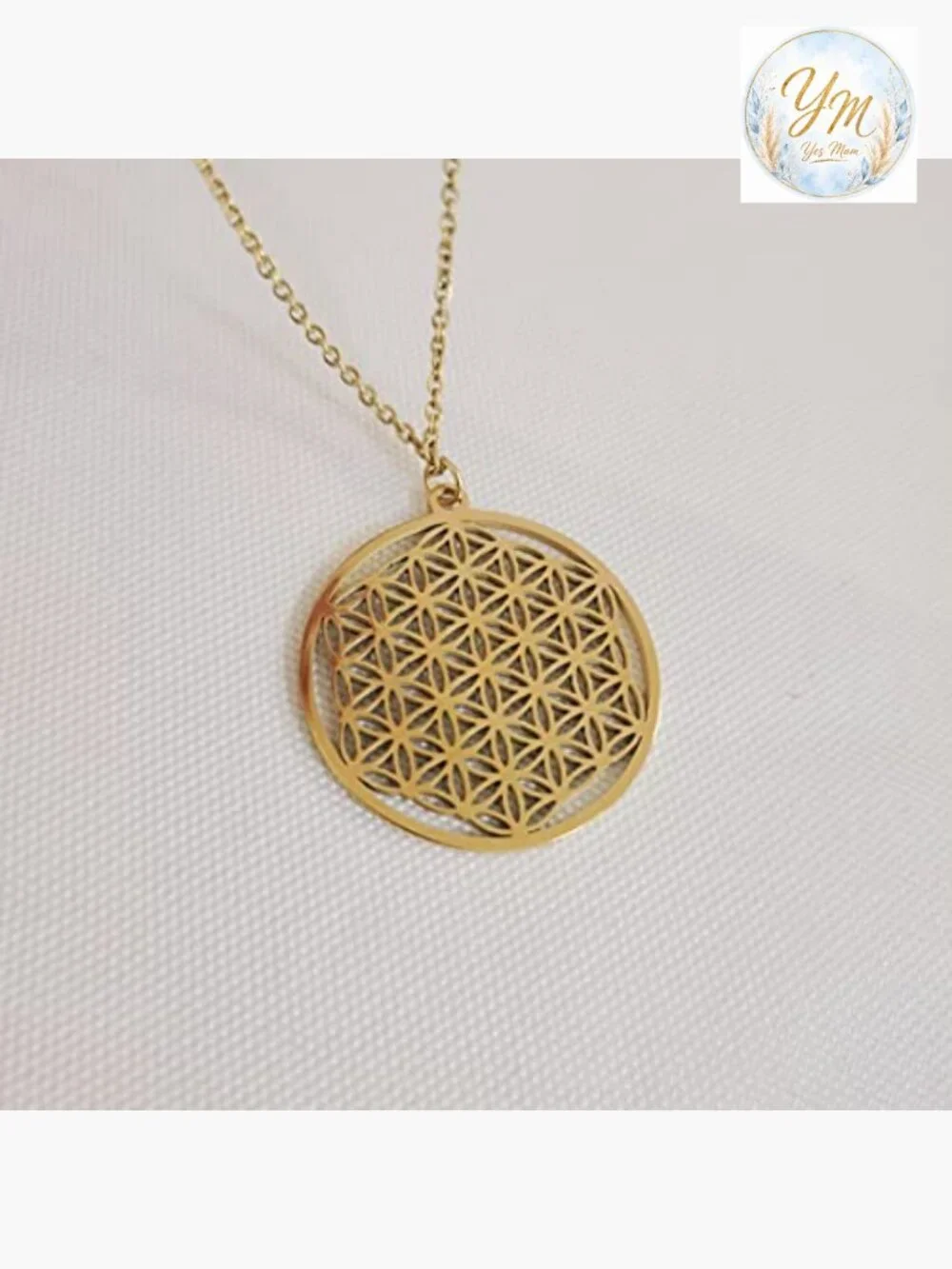 Stainless Steel Circle Engrave Flower Pendant Necklace 18 Inch
